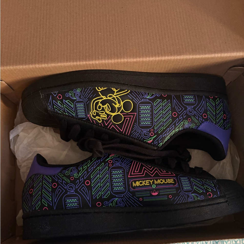 Adidas Black and Purple Mickey Mouse Sneakers